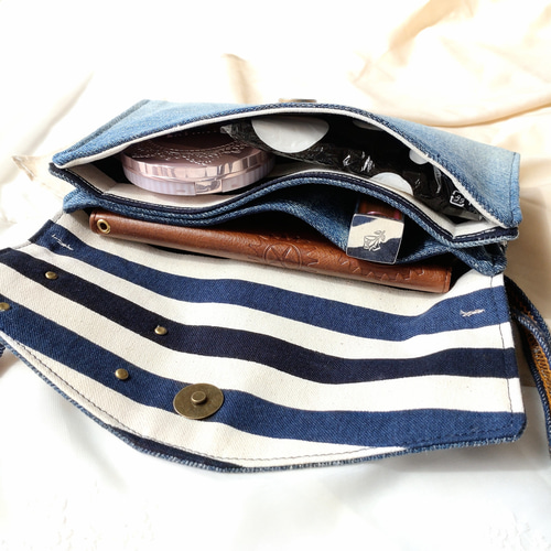 16) ウォレット ショルダー お財布ショルダー デニムリメイク 長財布