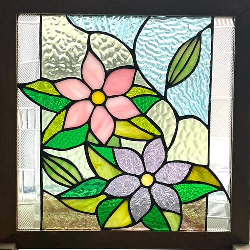 ステンドグラスパネル【クレマチス】 その他インテリア雑貨 ゆうちゃん