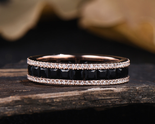 K10/K14/K18 ローズゴールド ナチュラル ブラック オニキス 結婚指輪