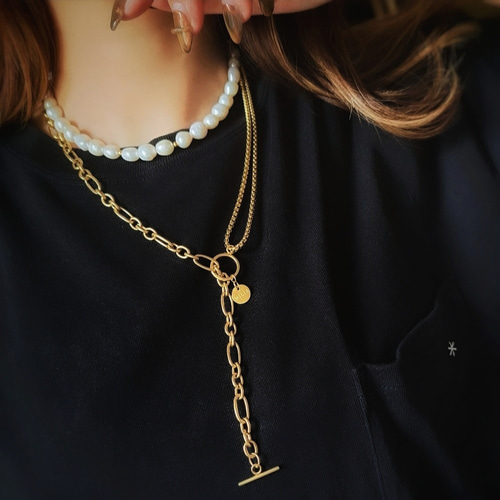 Dua ネックレス2連セット ホワイト淡水パール ゴールドステンレス
