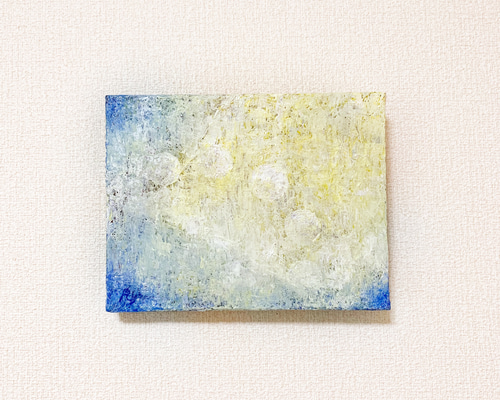 原画 油絵 月明かりのカーテン 月のアート 抽象画 F0号 イエロー