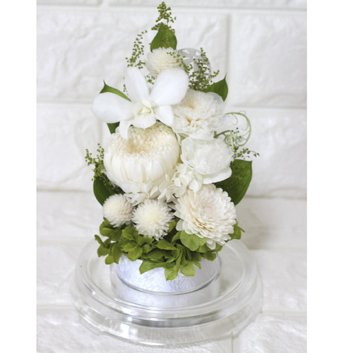 ホワイト仏花 白色 お供え 菊 四十九日 ドーム プリザーブドフラワー