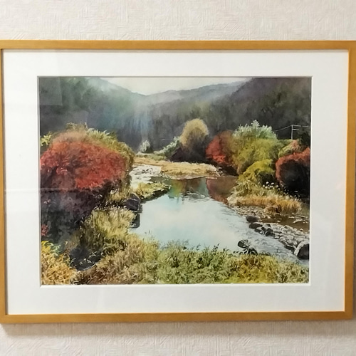 絵画 水彩画 風景画 画題 「晩秋の川景色」 絵画 yamakasumi56 通販