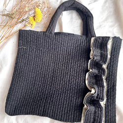 おとな可愛いフリル☆nubiヌビバッグ ブラック トートバッグ いちはな