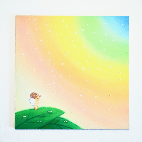 虹の空 願いをすべて 叶える 天使の魔法 【原画】オイルパステルアート