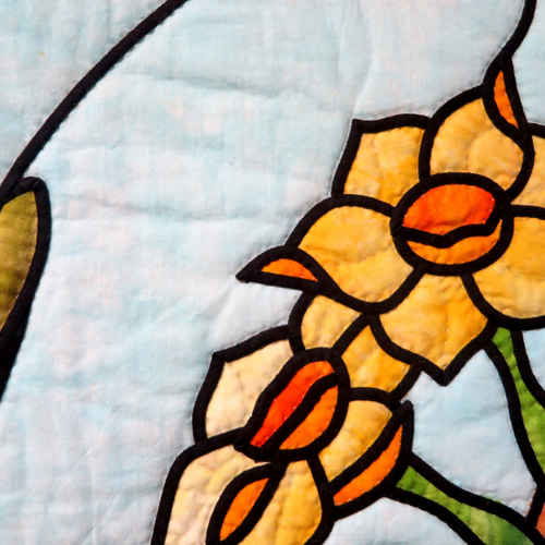ステンドグラスキルト水仙のタペストリー タペストリー・壁掛け Quilt