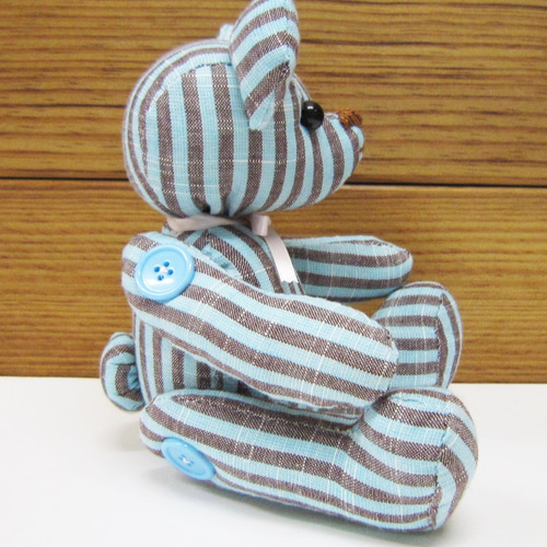 手足が動くテディベア】ストライプ柄・会津木綿・ぬいぐるみ・置物
