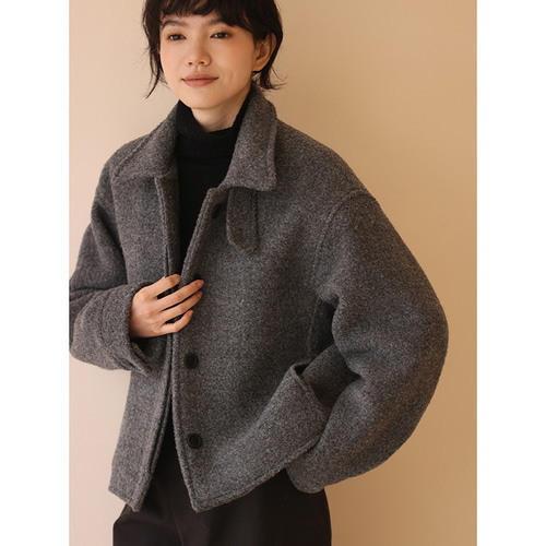 ウールコート ツイード生地コート ショートコート グレー S-L#0113