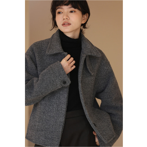 ウールコート ツイード生地コート ショートコート グレー S-L#0113