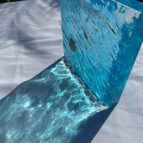 インテリアアートブロック ラージ エメラルドブルーの海とカメ