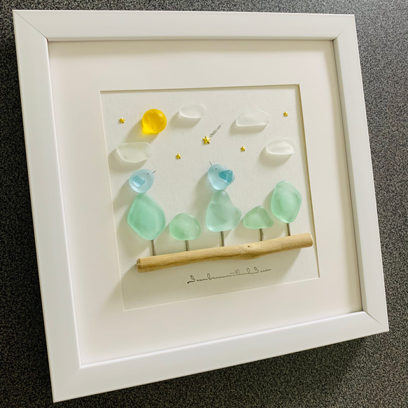 シーグラスアート 癒しの森 お月見 ガラス細工 インテリア雑貨 北欧