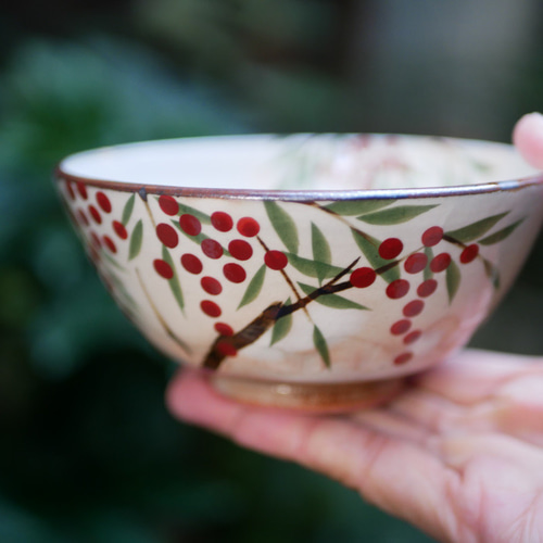 京焼・清水焼 ご飯茶碗 絵柄違い（南天・雪松・紅白梅・枝垂れ桜