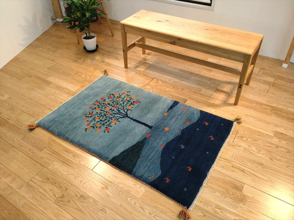 ペルシャ ギャッベ ザクロの木 夜の風景柄 124x78cm 厚み2.74cm RJ6056