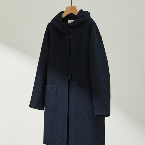 ☆即納☆着回し無限大 大人ウールコート フード付きコート ネイビー