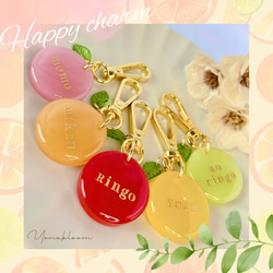 幸せフルーツ名入れキーホルダー 文字入れ 名前入れ りんご みかん 柚