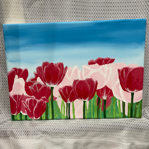 チューリップ畑 チューリップ 春 アクリル画 原画 イラスト キャンバス