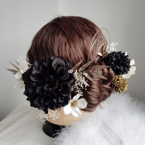 咲静＿＿上品ダリアと林檎の花の髪飾り 卒業式 成人式 結婚式 髪飾り