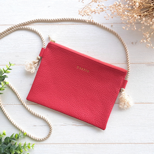 ファスナー付きサコッシュ / ポーチ / ショルダーバッグ / 赤 / レッド