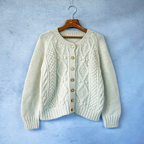 完売】アルパカウール・ケーブル編みカーディガン(S-390066-白