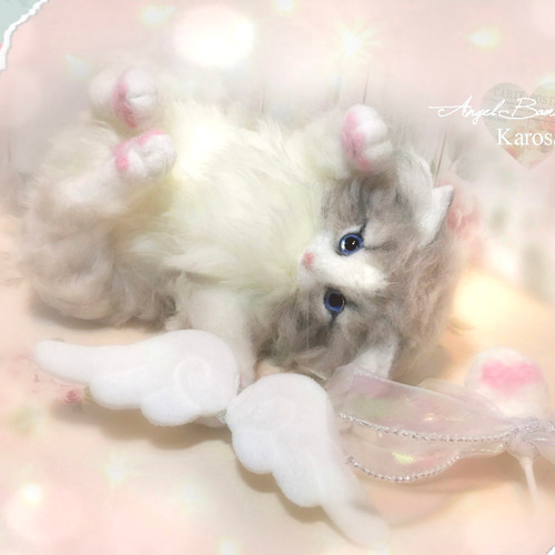 エンジェル バンビキャット 全身可動 猫 幻獣 角 羊毛フェルト アート