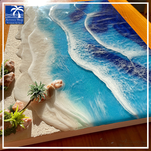P-60】海Oceanアート(The Beach）立体レジンアートパネル レジン 波 海