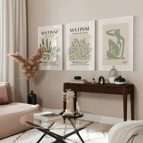アートポスター マティス風 切り絵 グリーン ベージュ ボタニカル 北欧