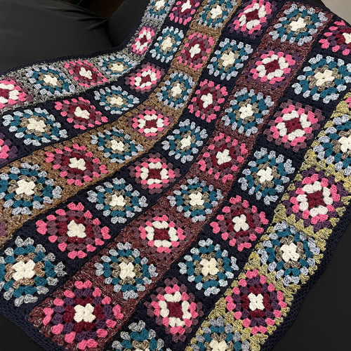 送料無料】手編み モチーフ ブランケット カラフル ラメ入り ひざ掛け