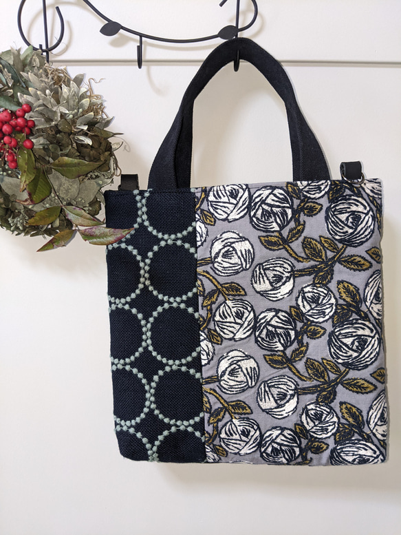 ミナペルホネントートbag【rosy/gray＆tambourime】ローズ＆タンバリン