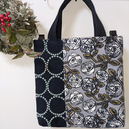 ミナペルホネントートbag【rosy/gray＆tambourime】ローズ＆タンバリン