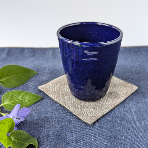 瑠璃色のフリーカップ 焼酎にも【手仕事 民藝 和 陶器】 湯呑み 酒津焼