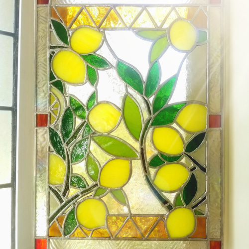 現品限り ステンドグラス レモンモチーフのパネル(スタンド付) その他