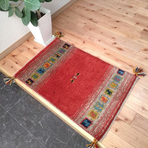 大特価40％OFF】ペルシャ ギャッベ 玄関マット 80×51cm レッド 成D-2