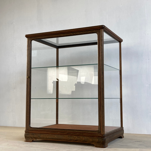 古い木製ガラスケース 3段 卓上 ショーケース 棚・シェルフ・ラック n