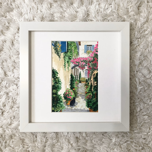 花の咲く路地03」透明水彩画 原画 風景画 ハガキサイズ 絵画 Oni 通販