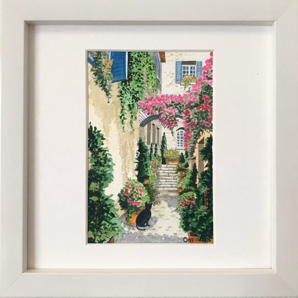 花の咲く路地03」透明水彩画 原画 風景画 ハガキサイズ 絵画 Oni 通販