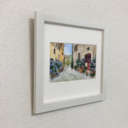 花の咲く路地04」透明水彩画 原画 風景画 ハガキサイズ 絵画 Oni 通販