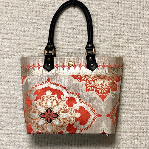 和柄 帯リメイク トートバッグ 手提げバッグ 和モダン 着物帯 バイ