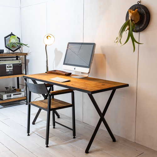 Old wood & Iron work desk X edge legs アイアン家具 PCデスク 机 机