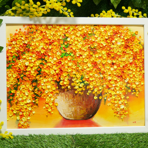 油絵 油彩 油彩画 絵 絵画 【ミモザ】 絵画 HR 通販 15370776