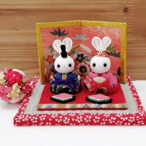 ちりめんうさぎのお雛様セット ちりめん細工うさぎ ひな人形・雛飾り