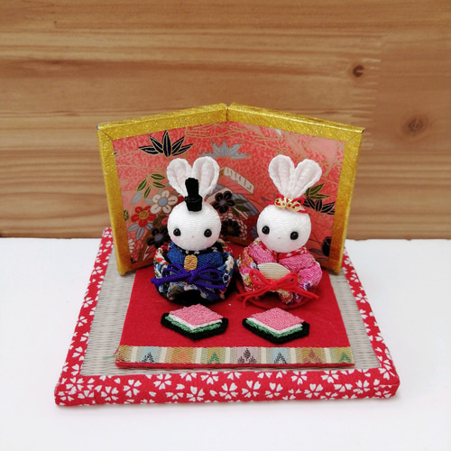 ちりめんうさぎのお雛様セット ちりめん細工うさぎ ひな人形・雛飾り