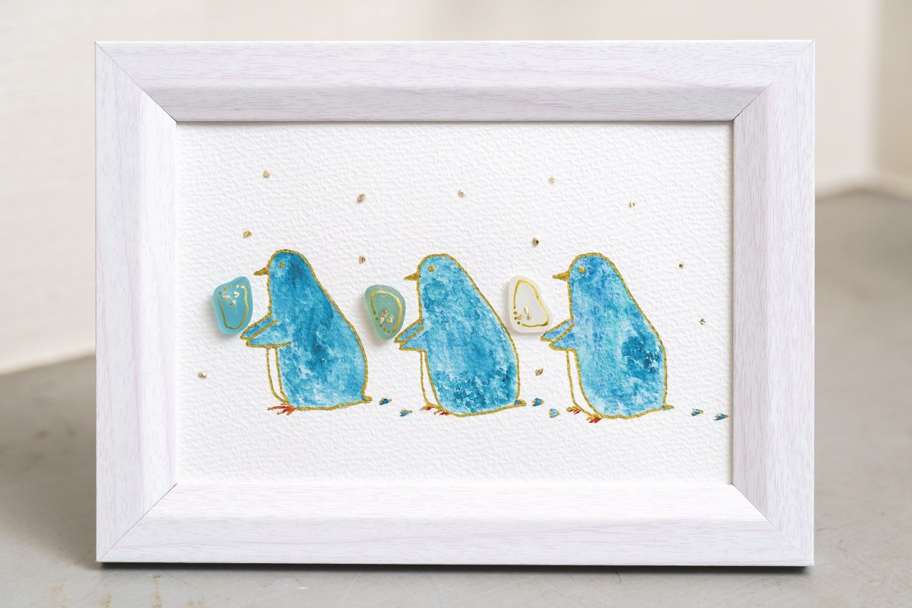 シーグラスアート/ハンドメイド/原画/水彩画 /手描きイラスト