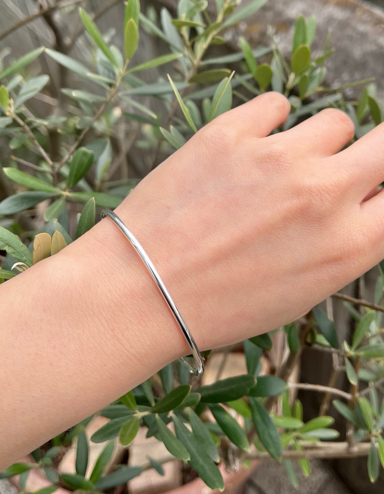 高純度'純銀(999刻印) ブレスレット＃「智慧」彫りの輪