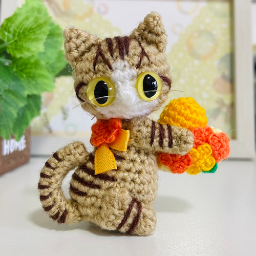 茶トラ猫の金木犀ハート♡あみぐるみ♡受注製作品 あみぐるみ くろねこ
