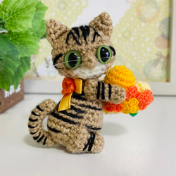 キジトラ猫の金木犀ハート♡あみぐるみ♡受注製作品 あみぐるみ
