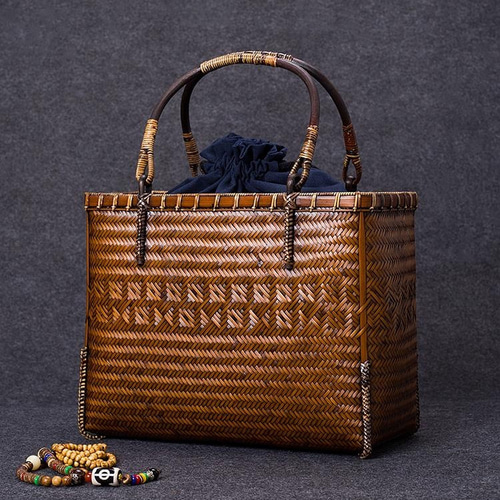 竹かご鞄 竹製品 竹バッグ かごバッグ 角口バスケットかご 茶道茶