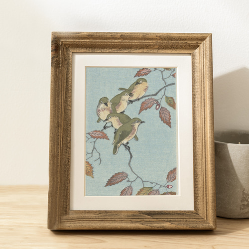 NO.492】鶯とどんぐりの日本画アートポスター☆ウグイス和柄植物浮世絵