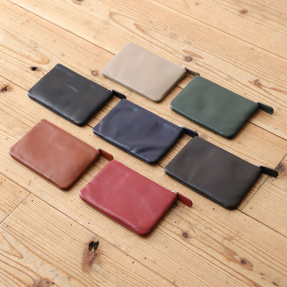 マチなし×フラットポーチ】 小物入れ バッグインバッグ 本革 ポーチ