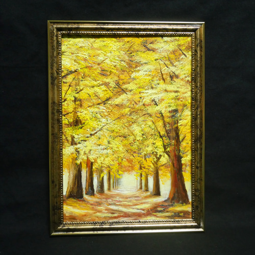 油絵 油彩 油彩画 絵画【イチョウ並木】 絵画 HR 通販 16445820