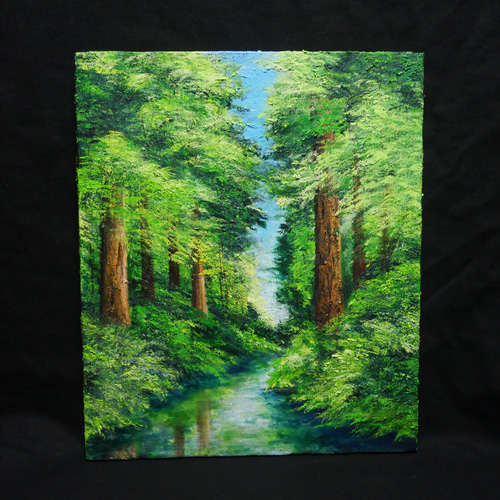 油絵 油彩 油彩画 絵 絵画 【新緑と川】F8号 絵画 HR 通販 16467073
